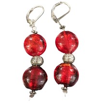 Cranberry Red Art Glass Lampwork glass sterling silver earrings Handmade - £47.95 GBP
