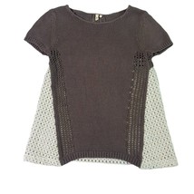 Moth Anthropologie Short Sleeve Sweater Top Eyelet Brown White Size Small - $29.03