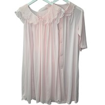 Vintage Shadowline Nightgown Robe Set Baby Pink Size M Midi Flutter Peig... - $49.45