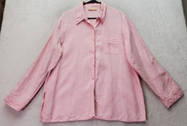 Kate Hill Shirt Womens XL Pink 100% Linen Long Sleeve Slit Collared Button Down - £14.85 GBP
