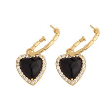 Kinel Genuine Silver 925 Jewerly Black Onyx Heart Earrings for Women Original De - £68.69 GBP