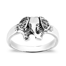 Jungle Elephant Face Sterling Silver Everyday Ring-7 - £12.73 GBP