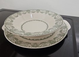 Vintage Ceramic Bowl And Serve Plate Royal China Dish UnderglazeGreen Wh... - $24.74