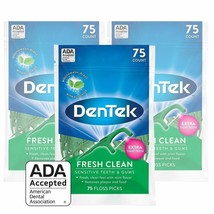 225ct DenTek Fresh Clean Floss Picks 75ct each comfort floss Flosser pack of 3 - £7.09 GBP