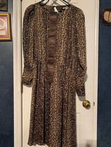 Vintage 80&#39;s VIRGO II Size 8 Leopard Print Long Sleeve Dress with Brown Belt - £9.61 GBP