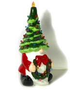 Ceramic Santa Claus Christmas Tree Gnome - Battery Op. Tree &amp; Wreath Lig... - $37.03