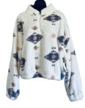 Sherpa SO Pullover Long Crop 1/4 Zip White Purple Pink Aztec Design Fleece Sz XL - £17.35 GBP
