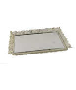 Vintage Hollywood Regency Ornate Floral Mirrored Vanity Tray Barware Silver - $79.15