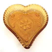 Indiana Glass Tiara Amber Heart Shaped Trinket Dish 3.5&quot; Embossed - £5.43 GBP