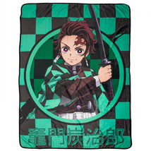 Demon Slayer Tanjiro Kamado Character Art Throw Blanket Green - £28.55 GBP