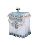 Elegant Quilted Washing Machine Cover with Floral Lace Trim, Blue and White, Wat - $36.62