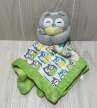 Carters green gray Plush owl baby security blanket lovey teal yellow - £6.99 GBP