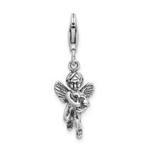 Amore La Vita Silver  Polished 3-D Antiqued Angel with Harp Charm with F... - $31.16