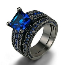 Stacking Blue Solitaire with Accents Ring Eternity Band CZ Engagement Wedding  - £21.34 GBP