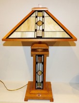 Mission Design Stained Glass Tiffany Style Lit Base Light Wood 30&quot; Table Lamp ~2 - £273.01 GBP