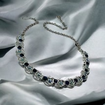 Vintage Coro blue Ab Rhinestone silver tone necklace 17.5” - £37.92 GBP