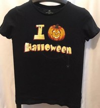 I Love Halloween Black Graphic T-Shirt Girls Short Sleeves Crew Neck Tee Top 4-6 - £14.99 GBP
