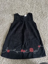 Healthtex Girls Dress Black Velvet Floral Design Button Back Closure Size 5T - £6.42 GBP