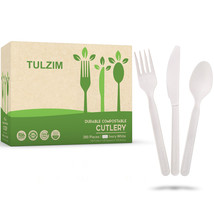TULZIM 100% Compostable Forks Spoons and Knives 380 Piece Eco Cutlery Combo Set - £46.30 GBP