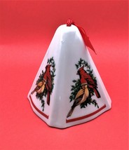 Jasco Bell Christmas Ornament White &amp; Red with Cardinals &amp; Yellow Birds no Box - £8.62 GBP