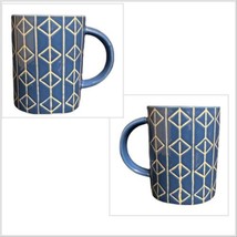 Threshold Blue Mug Geometric Design White Lines Tea Coffee Stoneware Cup - £14.22 GBP