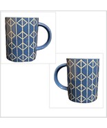 Threshold Blue Mug Geometric Design White Lines Tea Coffee Stoneware Cup - £14.09 GBP