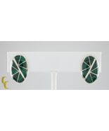 Sterling Silver Turquoise Inlay Sunburst Oval Clip-On Earrings Gorgeous - €108,14 EUR