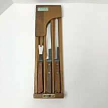 Vintage Washington Forge Forgecraft 3pc Wood Handle Carving Set Knife &amp; Fork USA - £21.28 GBP