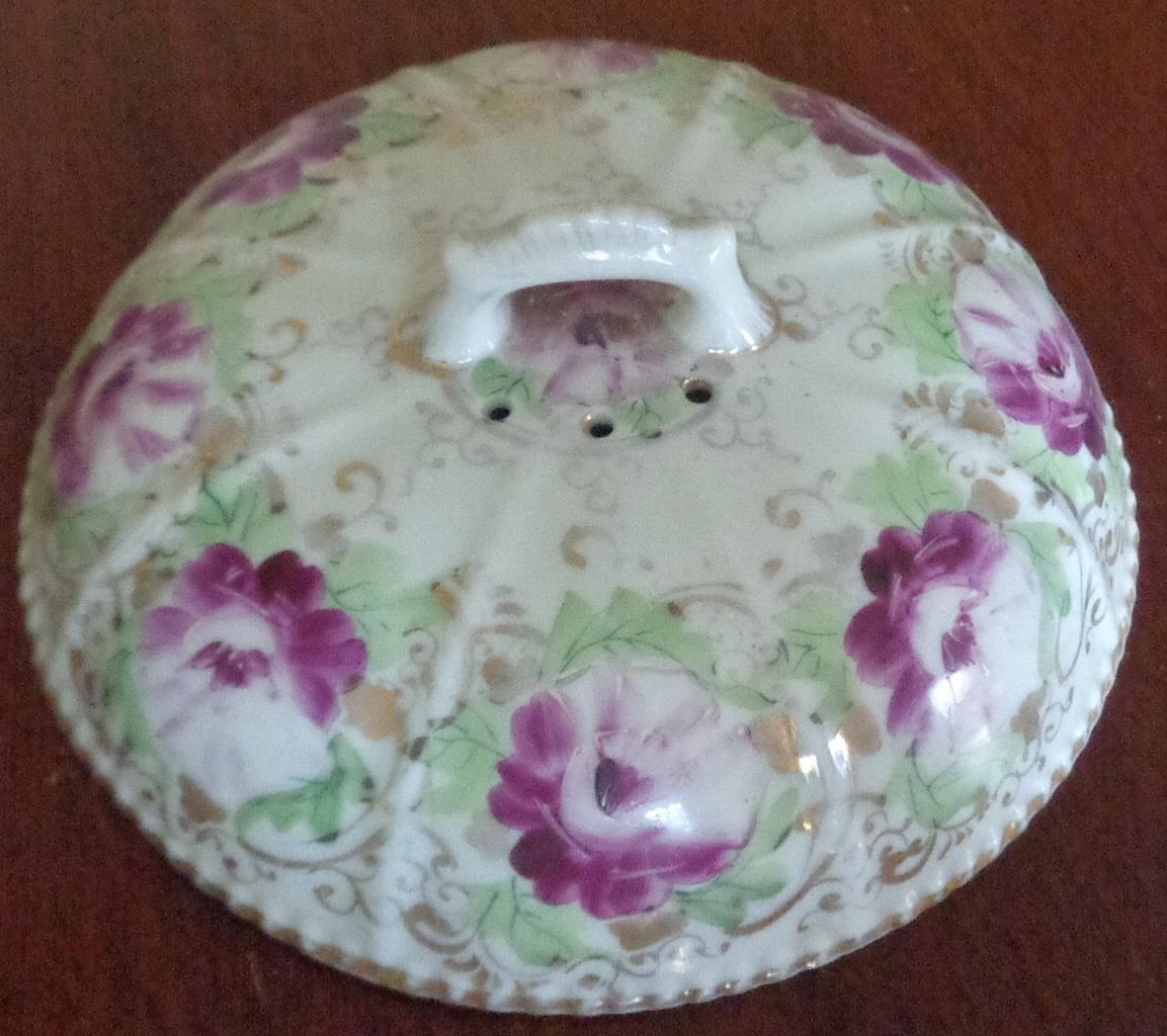 Beautiful Antique Porcelain Hand-Painted Lid – BEAUTIFUL FLORAL DESIGN –... - $19.79
