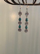 Vintage Carved Flower Long Drop Earrings - £6.38 GBP