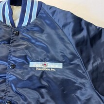 Vintage 1980s Petro-Chem Insulation Men's Blue Satin Varsity Jacket Chest 50" image 11