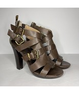 POUR LA VICTOIRE Women’s Strappy Sandal Heels 6.5M Brown Leather Made in... - $22.99