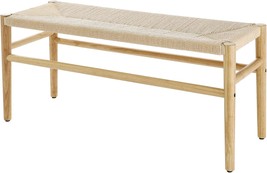 Recaceik Indoor Entryway Bench With Paper Cord Ottoman, Mid-Century Long Bench - $156.92