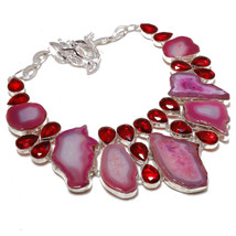 Pink Botswana Agate Mozambique Garnet Gemstone Necklace Jewelry 18&quot; SA 5023 - £12.85 GBP