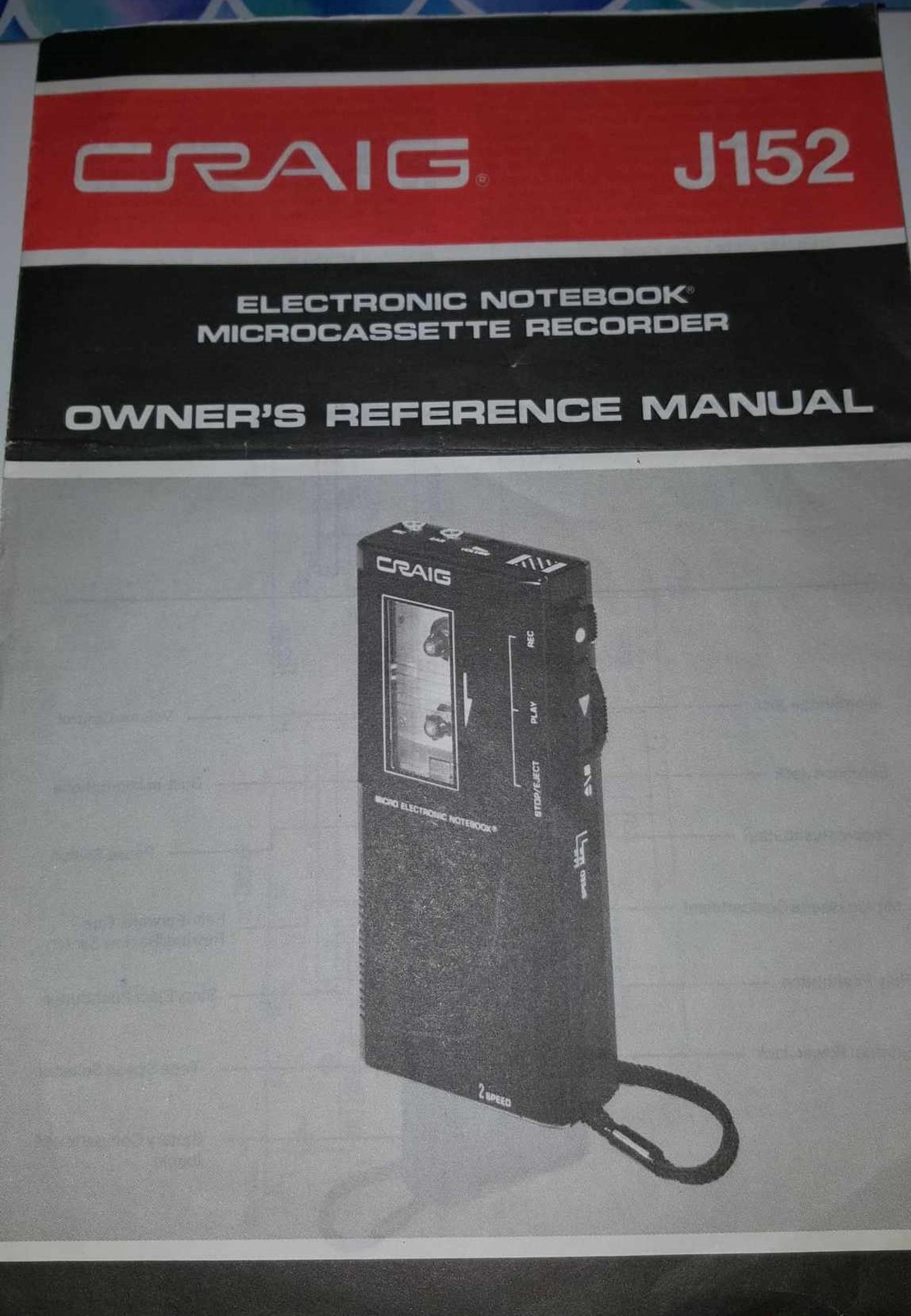 Vintage Craig J152 Microcassette Recorder Owner’s Reference Manual  - $2.99