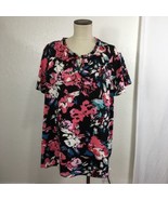 Lane Bryant Pullover Shirt Womens Sz 18 / 20 Black Pink Abstract Floral ... - £23.36 GBP