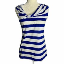Cato Asymmetrical Striped Sleeveless Shirt M Blue White Knot Stretch Kit - $11.30