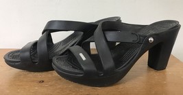 Crocs Cyprus IV Black Strappy Peep Toe Comfort High Heeled Sandals Wedge... - $123.75