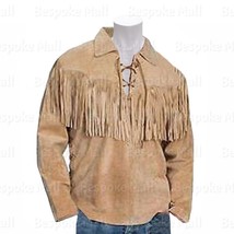 New Men&#39;s Handmade American Suede Leather Shirt Fringes Leather Coat Jac... - $179.99