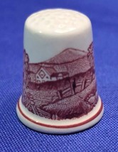 Vintage Adams - Farm Scene - Thimble Made in England Red White - $14.01
