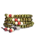 Stretch Wrap Mala Bracelet 108 6mm Bead Beautiful Green Wood Prayer Budd... - €3,45 EUR