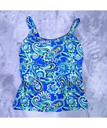 Lands End Scoop Neck Tummy Control Tankini Top Blue Paisley Soft Cup Wom... - £27.28 GBP