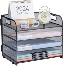 Black Mesh Desk Organizer Tray, 4-Tier Paper Letter Tray Organizer With ... - $32.96