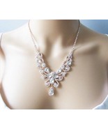 2 piece Rose Gold Wedding Necklace, Crystal Rhinestone Necklace, Bridal ... - $21.00