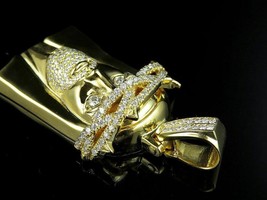 2CT Redondo Imitación Diamante Jesús Abalorio Cabeza Hombre Colgante 14k Dorado - £172.50 GBP