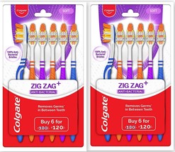2 x Colgate ZigZag Toothbrush Pack of 6 Toothbrushes Assorted Colors New Soft - £11.96 GBP
