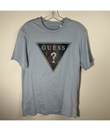GUESS Men&#39;s Iridescent Logo light blue T-Shirt - $30.11 CAD