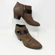 Franco Sarto Womens Brown Faux Leather Side Zip Stack Heel Bootie, Size 7.5 - £18.38 GBP