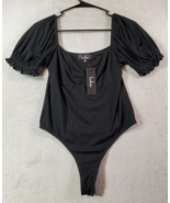 Lulus Bodysuit Womens Size Medium Black Rayon Short Sleeve Square Neck C... - £18.90 GBP