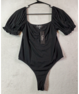 Lulus Bodysuit Womens Size Medium Black Rayon Short Sleeve Square Neck C... - $23.92